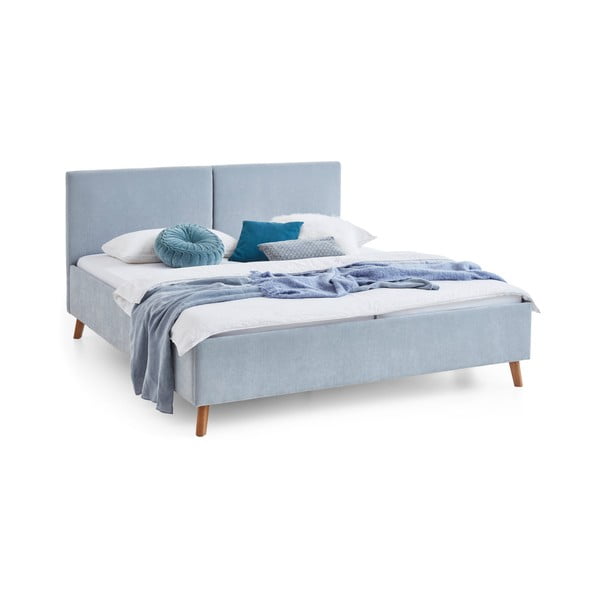 Svetlo modra oblazinjena zakonska postelja z letvenim dnom 160x200 cm Piano – Meise Möbel-image-3