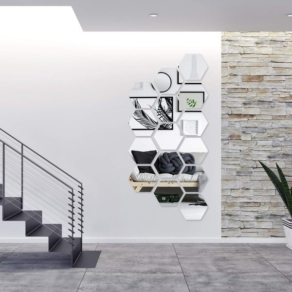 Stenske zrcalne nalepke v kompletu 12 ks 20x17 cm Hexagonal – Ambiance-image-2