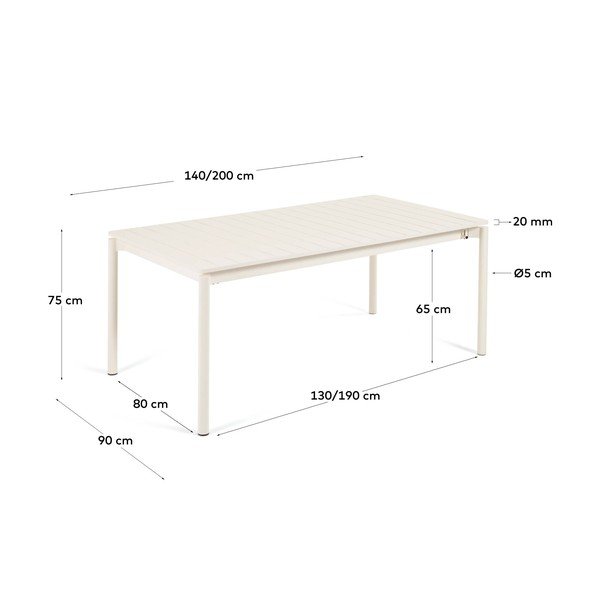 Bela aluminijasta vrtna miza Kave Home Zaltana, 140 x 90 cm-image-3