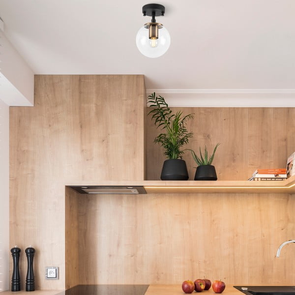 Črna stropna svetilka s steklenim senčilom ø 15 cm Atmaca – Opviq lights-image-3