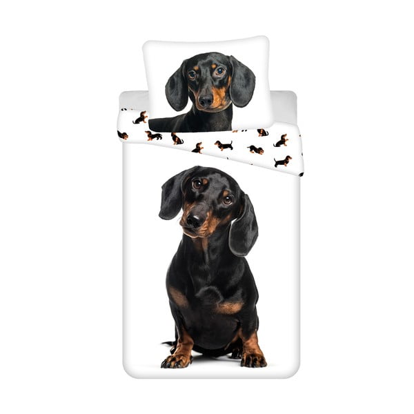 Črno-bela enojna bombažna otroška posteljnina 140x200 cm Dachshund – Jerry Fabrics
