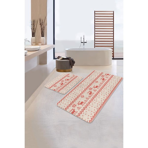 Rdeče/bež kopalniške preproge v kompletu 2 ks 60x100 cm – Mila Home-image-2