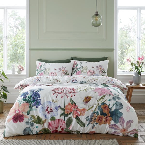 Bela/rožnata enojna bombažna posteljnina 135x200 cm Exotic Garden – RHS