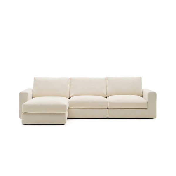 Bež kotna sedežna garnitura iz šenilje (levi kot/z ležalnikom) Alea – Kave Home