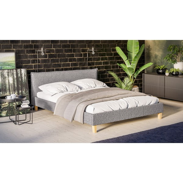 Siva oblazinjena zakonska postelja z letvenim dnom 160x200 cm Tina – Ropez-image-2