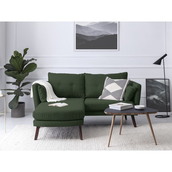 Zelena trisedežna zofa Mazzini Sofas Elena, z ležalnikom v levem kotu-image-1