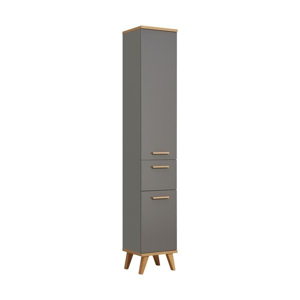 Siva visoka ozka kopalniška omarica v hrastovem dekorju 35,5x205 cm Quickset 924 – Pelipal-image-2