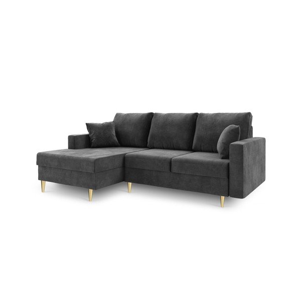 Temno siva raztegljiva sedežna garnitura s prostorom za shranjevanje Mazzini Sofas Muguet, levi kot