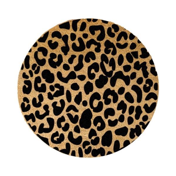 Črna okrogla preproga iz naravnega kokosovega vlakna Artsy Doormats Leopard, ⌀ 70 cm