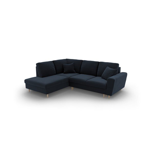 Temno modra žametna raztegljiva kotna sedežna garnitura s prostorom za shranjevanje (levi kot/v obliki črke L) Kyoto – Cosmopolitan Design-image-1