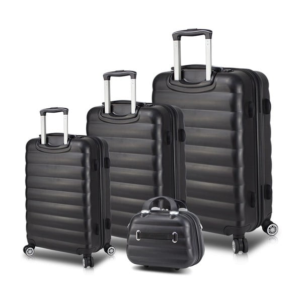 Komplet 3 črnih potovalnih kovčkov na kolesih s priključki USB in kovčkom za ročno prtljago My Valice RESSO Travel Set