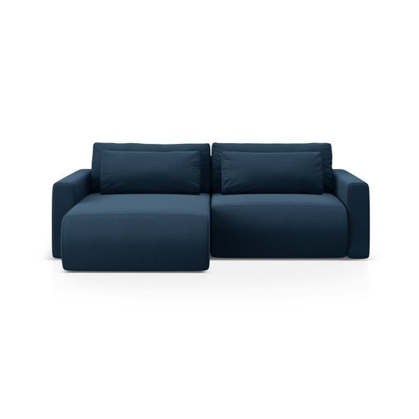 Temno modra žametna raztegljiva kotna sedežna garnitura s prostorom za shranjevanje Belfast – Cosmopolitan Design