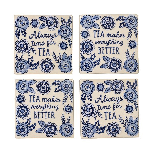 Beli/modri keramični podstavki za kozarce v kompletu 4 ks Blue Willow – Sass & Belle