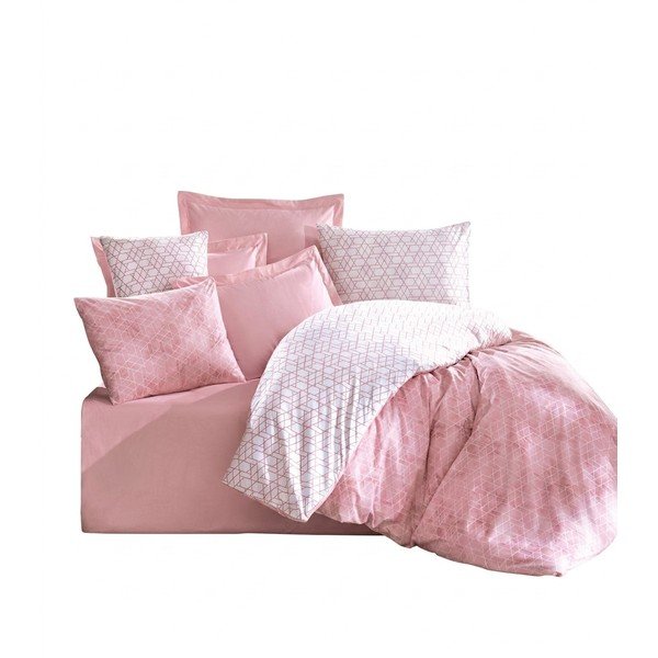 Bela/rožnata podaljšana posteljnina za zakonsko posteljo iz renforce bombaža 240x220 cm Soft Geometry – Mila Home Luxury