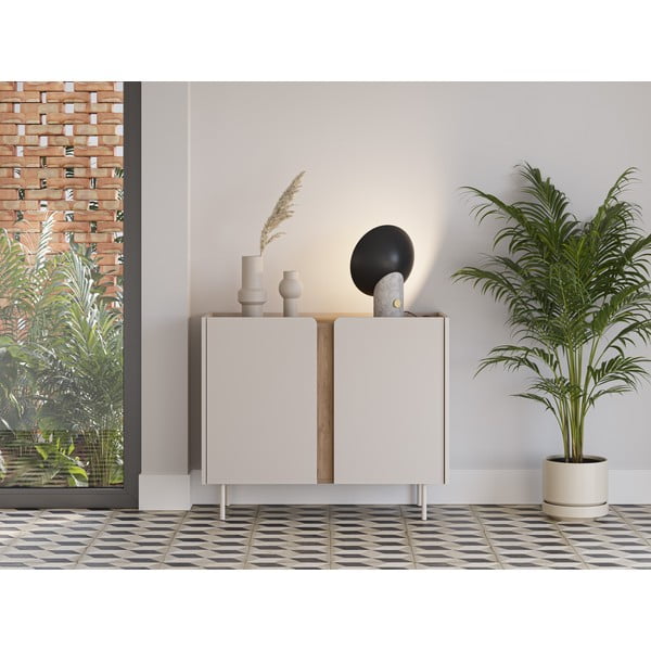 Kremno bela/naravna omarica v hrastovem dekorju 100x82,5x40 cm Lucile – Marckeric-image-1