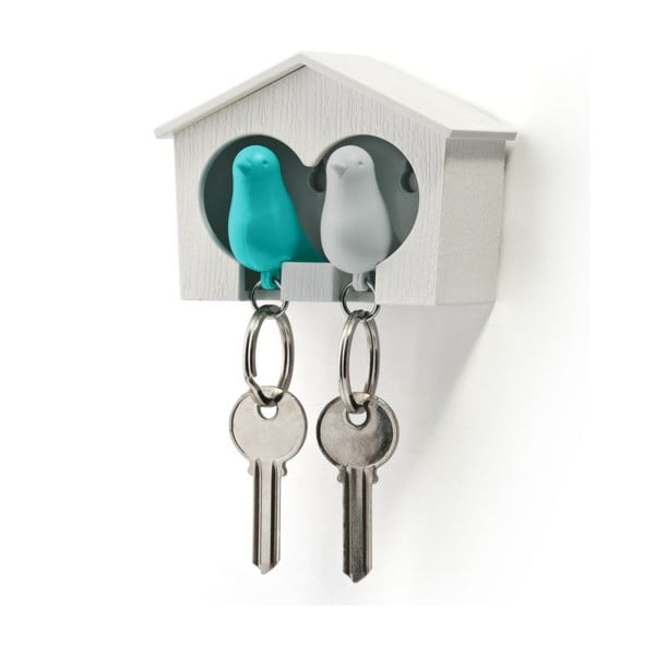 Beli obesek za ključe z belim in modrim obeskom za ključe Qualy Duo Sparrow