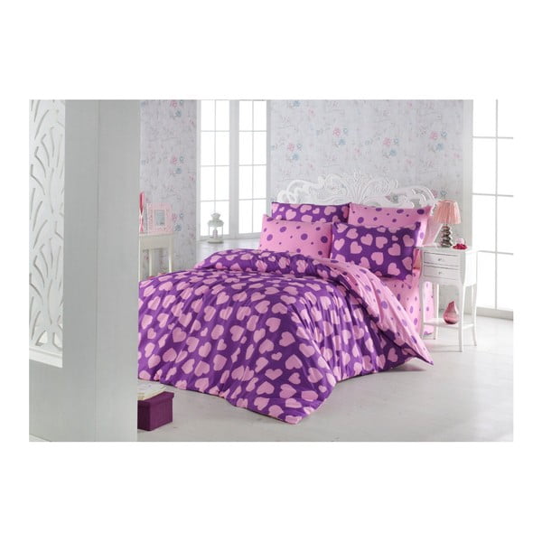 Prevleka z bombažno mešanico za zakonsko posteljo Pari Purple, 200 x 220 cm
