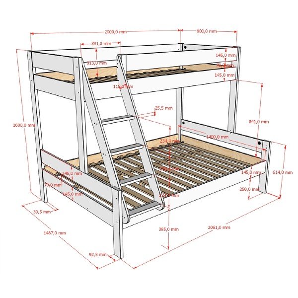 Bela pograd otroška postelja z letvenim dnom 140x200/90x200 cm Primo – Vipack-image-2