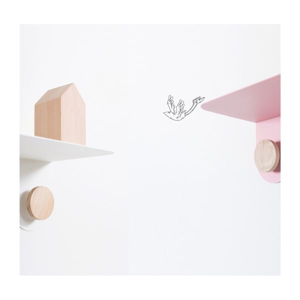 Bela stenska polica iz jekla z detajli iz hrastovega lesa z 2 kavljema Gazzda Hook, dolžina 50 cm-image-3