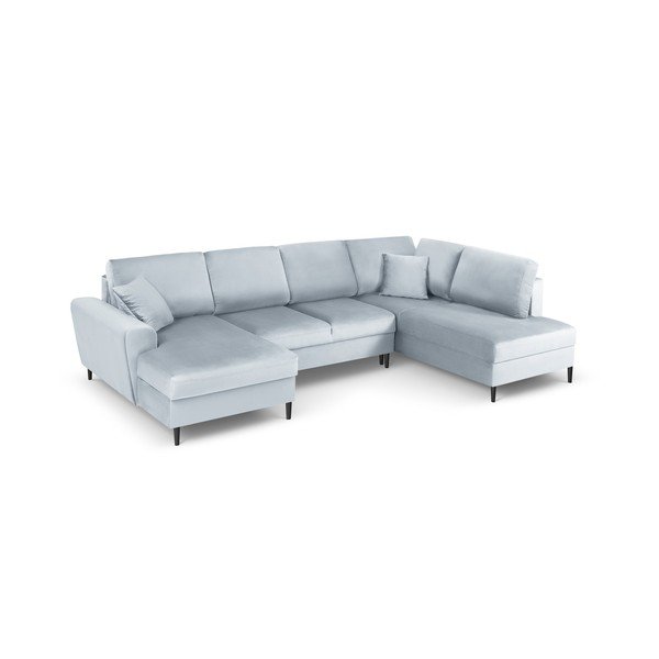 Svetlo modra žametna raztegljiva kotna sedežna garnitura s prostorom za shranjevanje (desni kot/v obliki črke "U") Kyoto – Cosmopolitan Design-image-1