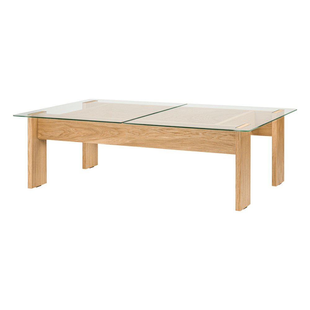 Klubska mizica s stekleno mizno ploščo v naravni barvi 86x132 cm Naiko