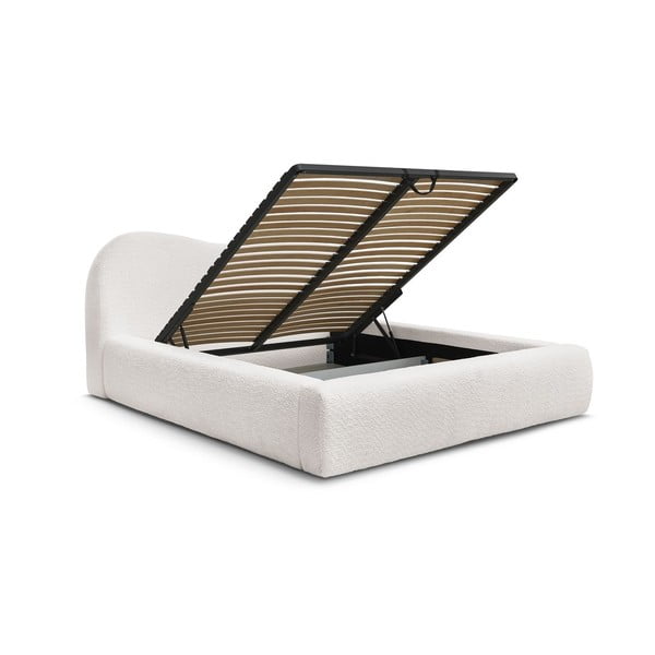 Bela oblazinjena zakonska postelja s prostorom za shranjevanje in letvenim dnom 160x200 cm Orlane – Bobochic Paris-image-3