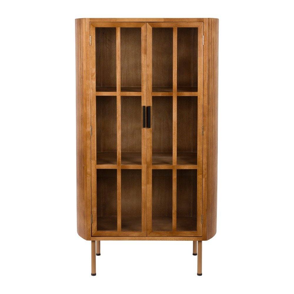 Vitrina iz masivnega kavčukovca v naravni barvi 80x140x38 cm Yaz