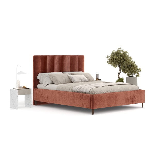 Opečnato oranžna oblazinjena zakonska postelja s prostorom za shranjevanje z letvenim dnom 180x200 cm Etero – Maison de Rêve-image-2