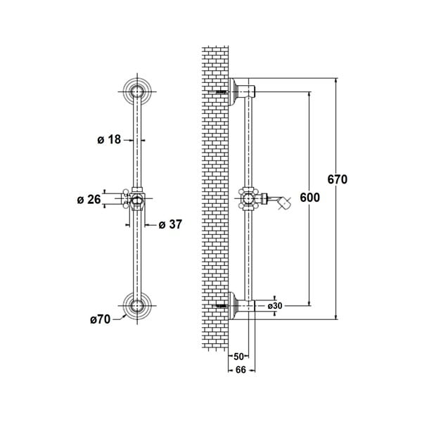 Rožnat medeninast stenski drog za tuš z drsnim nosilcem 67 cm Antea – Sapho-image-1