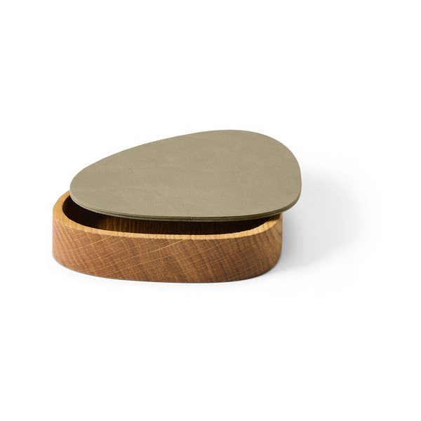 Zelena dekorativna škatla za shranjevanje s pokrovom iz lesa in eko usnja 14x12,5x3,5 cm Curve Nupo – LIND DNA-image-1