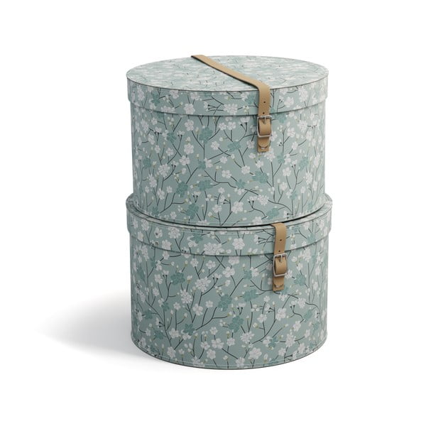 Svetlo zelene kartonaste škatle za shranjevanje v kompletu 2 ks s pokrovom ø 37,5x25,5 cm Rut Paper Laminate – Bigso