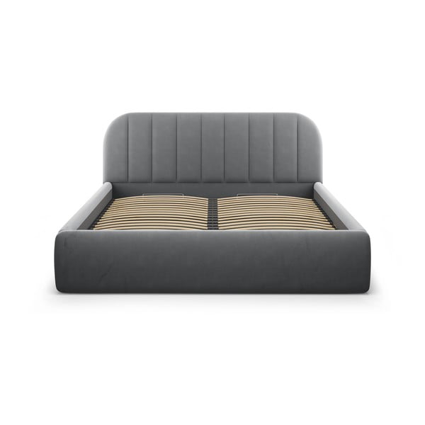 Siva oblazinjena zakonska postelja s prostorom za shranjevanje z letvenim dnom 180x200 cm Juno – Windsor & Co Sofas-image-3