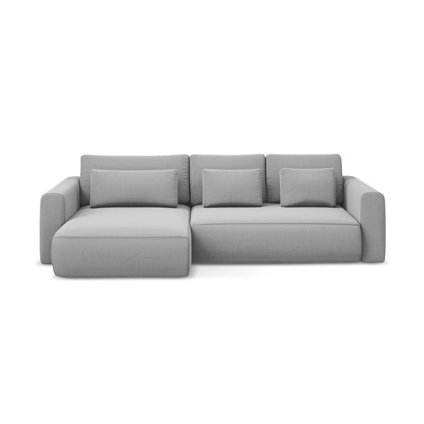 Svetlo siva žametna raztegljiva/s prostorom za shranjevanje kotna sedežna garnitura (levi kot/z ležalnikom) Kapua – Makamii