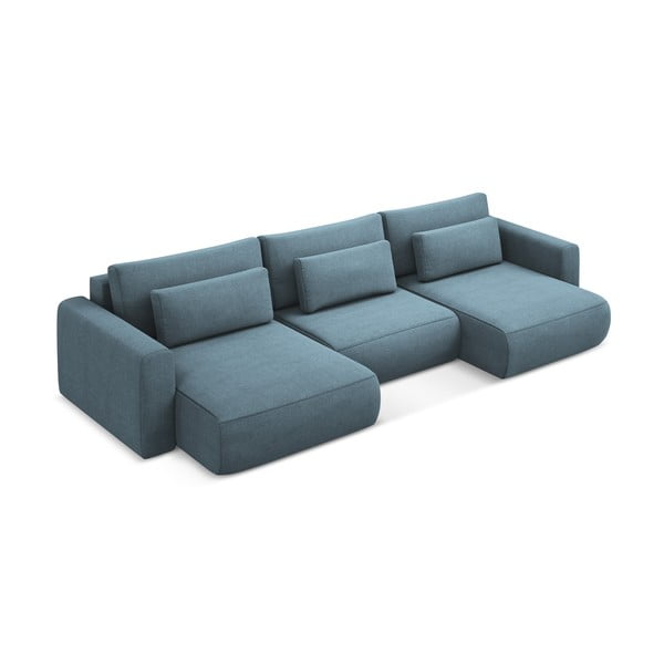 Svetlo modra raztegljiva/s prostorom za shranjevanje kotna sedežna garnitura (v obliki črke "U") Kapua – Makamii-image-2