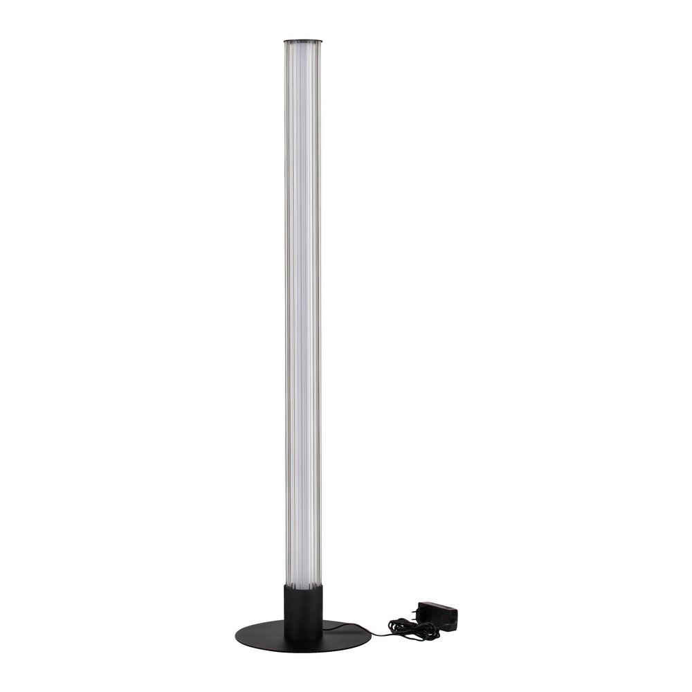 Mat črna aluminijasta LED zatemnitvena stoječa svetilka s steklenim senčilom (višina 130 cm) Glovia