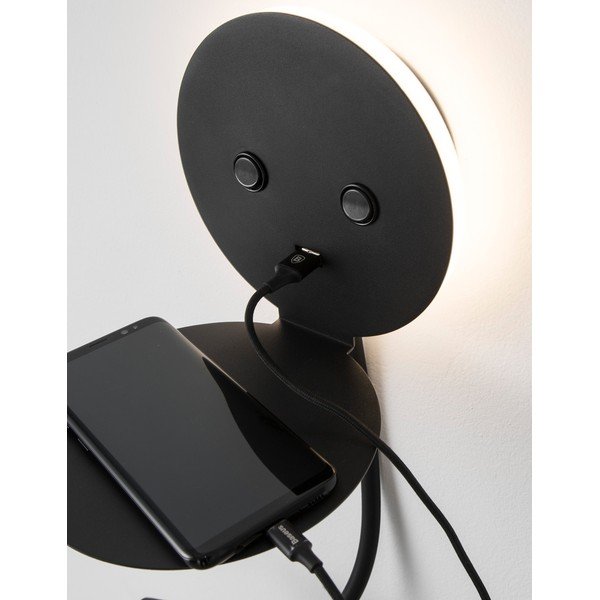 Črna aluminijasta LED stenska svetilka z upogljivo konstrukcijo/z USB priključkom Eclip – Nova Luce-image-1