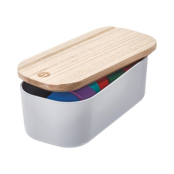 Siva škatla za shranjevanje s pokrovom iz paulovnije iDesign Eco, 9 x 18,3 cm-image-2