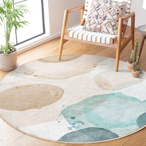 Modra/bež pralna okrogla preproga ø 120 cm Puddle – Mila Home-image-2