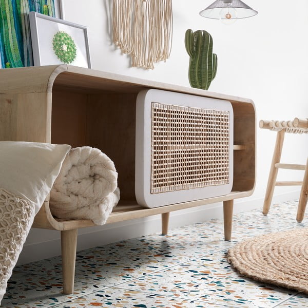 Stolček iz tikovine s sedežem iz bombažne vrvi Kave Home Eclipse-image-2