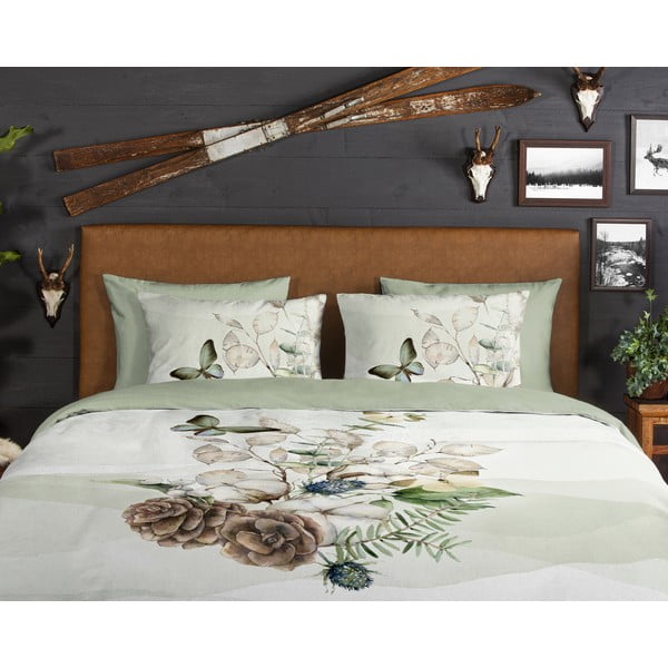 Zelena in kremno bela enojna/podaljšana flanelna posteljnina 140x220 cm Marjan – Good Morning-image-3