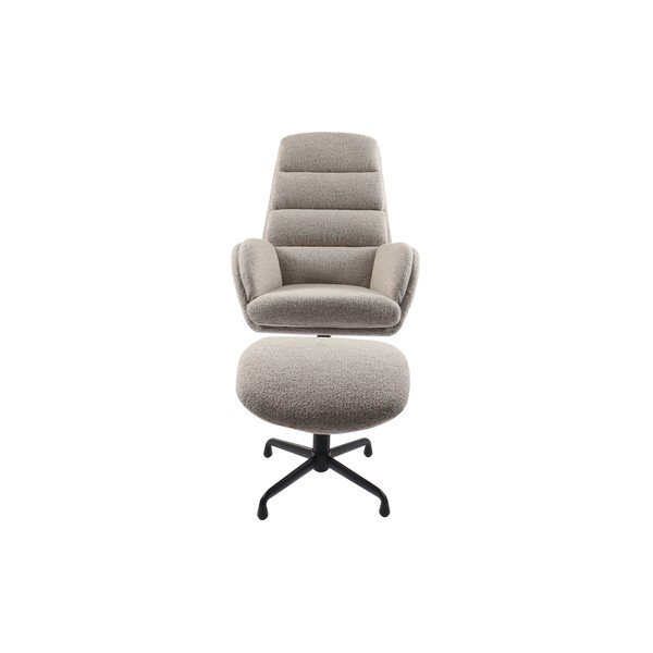 Svetlo siv fotelj z naslonjalom za noge za sprostitev iz tkanine bouclé Sifton – Unique Furniture-image-2