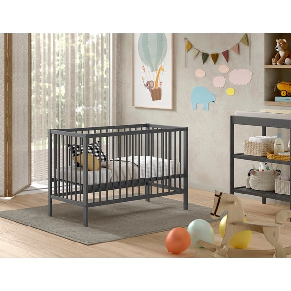 Antracitno siva otroška posteljica iz masivnega bora 60x120 cm DINO – Vipack-image-1
