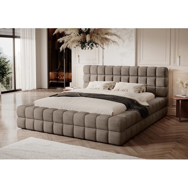 Svetlo rjava oblazinjena zakonska postelja s prostorom za shranjevanje in z letvenim dnom 140x200 cm Dizzle – ELTAP-image-1