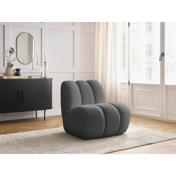 Temno siv fotelj iz tkanine bouclé Janissaire – Bobochic Paris-image-1