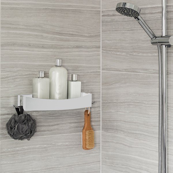 Bela stenska samolepilna polica Compactor Clever Flip Shower Shelf-image-1