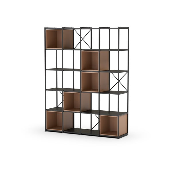 Črn in opečnato oranžen regal 140x179 cm Anya – Marckeric-image-3