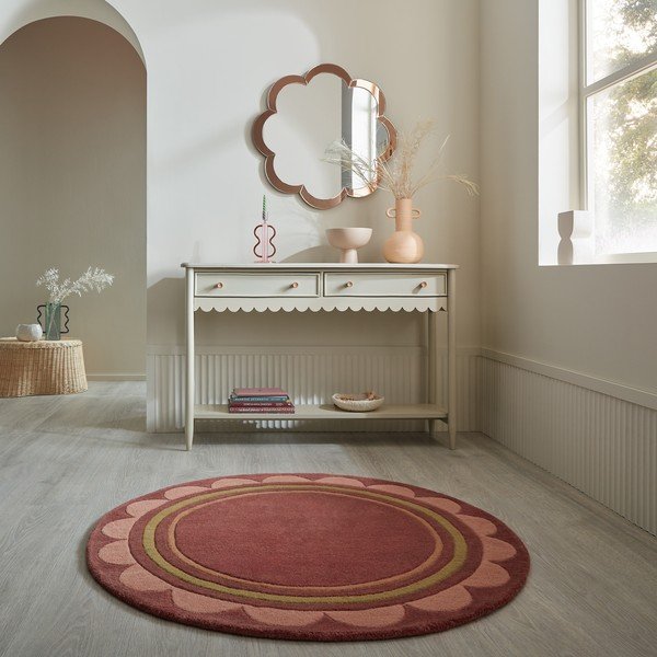 Bordo rdeča ročno tkana volnena okrogla preproga ø 120 cm Lois – Flair Rugs-image-1