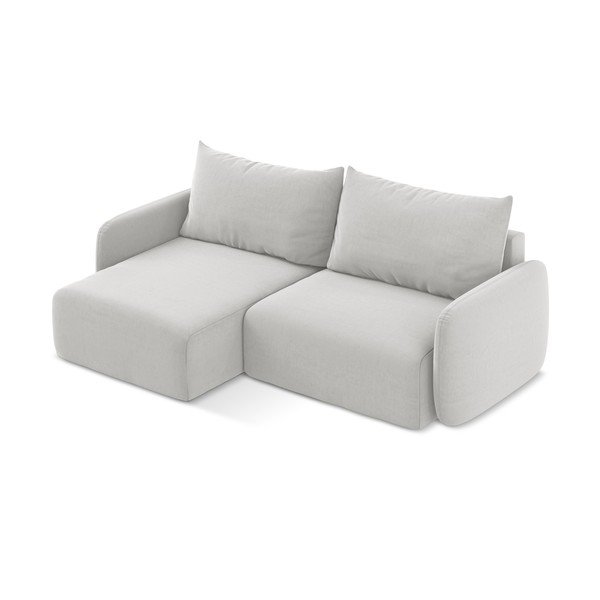 Svetlo siva žametna raztegljiva/s prostorom za shranjevanje kotna sedežna garnitura (levi kot/z ležalnikom) Kalena – Makamii-image-3