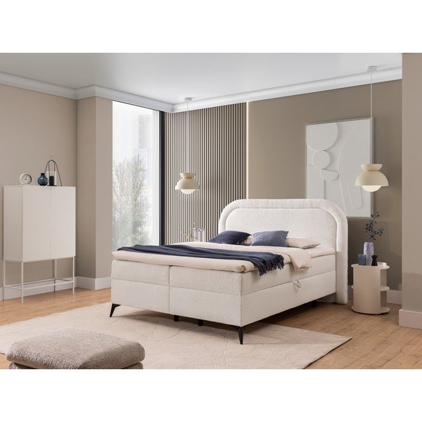 Bela boxspring postelja s prostorom za shranjevanje 140x200 cm Ornes – Ropez-image-1