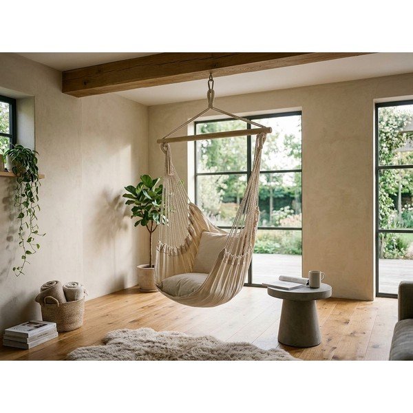 Kremno bel oblazinjen viseči vrtni fotelj Tobago – Garden Pleasure-image-4